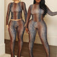 Hot Girls Serpentine Print 2Piece Set Woman o-Neck Full Sleeve Tops+Skinny Peach Hip Long Pants Street Sexy Fashion Suits