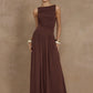 Elegant Sleeveless Maxi Dress For Women Fashion Solid Boat Neck Tank Dresses Ladies Sexy Ruched Long Dress New Gown