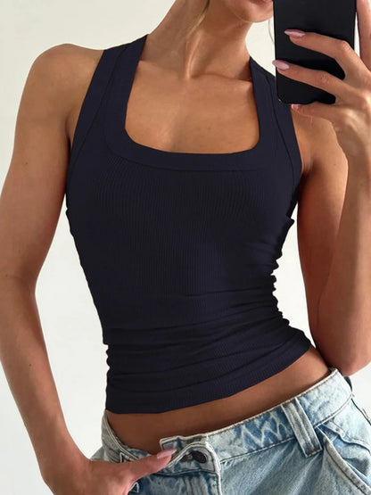 Racerback Tank Top Tight Fitted Solid Color Ribbed Sleeveless Crop Tops Fashion Summer Clothes for Woman 2025