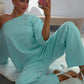 Casual Comfortable 2 Piece Set Woman Autumn Trend Skew Collar Full Sleeve T-Shirts+Long Pants Simple Style Outfits