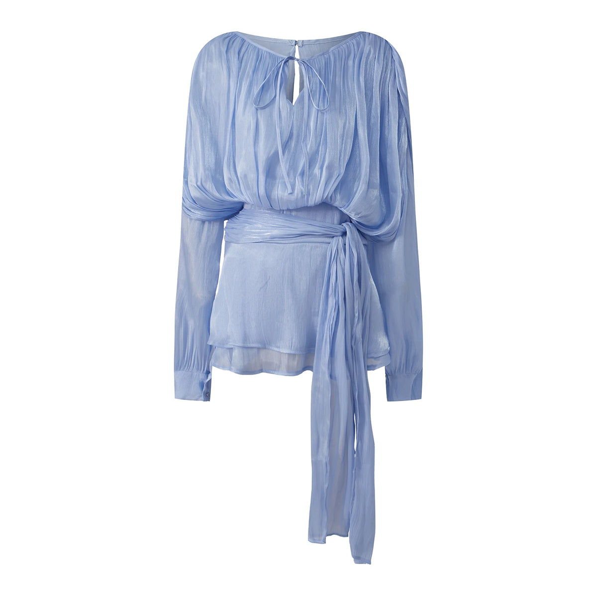 Elegant Womens Ruffle Mini Dress Long Lantern Sleeve Tie-up Front Solid Color Pleated Dress Short Flowy Dress Party Club