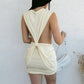 Women Backless Deep V Twist Knot Bodycon Mini Dress Sleeveless Ruched Waist Cutout Slim Party Vacation Tight Dress