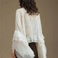 High Street Solid Color Ruffled Long Sleeve Loose Elegant Ladies Tops Shirt Women Sheer Chiffon Blouse Y2K Streetwear