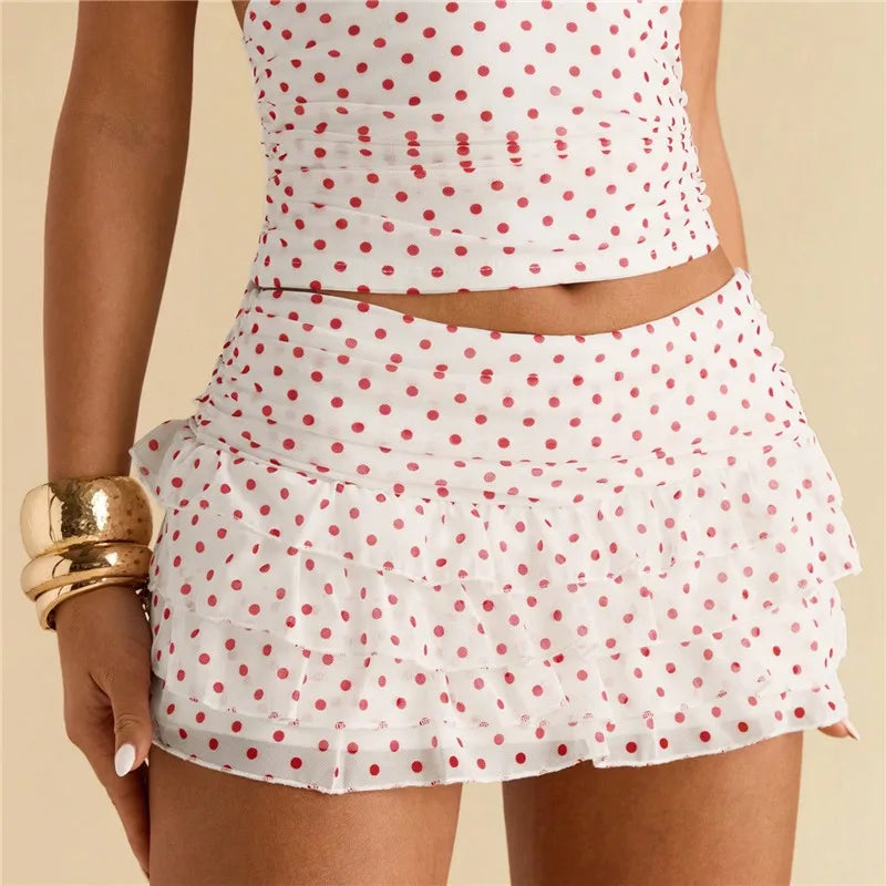 Polka Dot Mini Skirt for Women Low Rise Tiered Layered Ruffle Y2K Pleated Skirt Flowy A Line Short Skirts