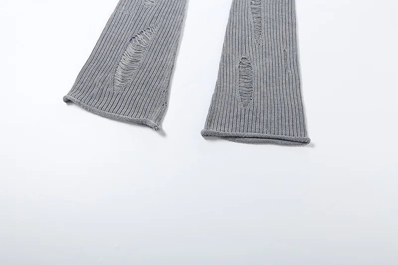 Low Rise Flare Pants Streetwear Trendy Hollow Hole Knitted Slim Trousers Women See Through Clothes