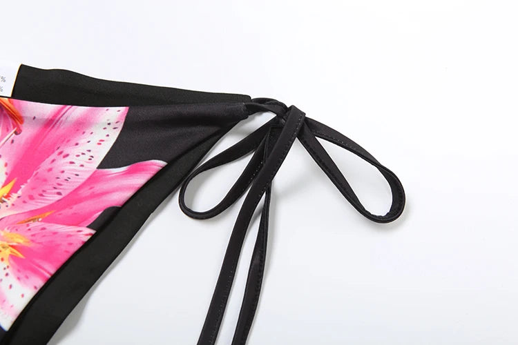 Sexy Flower Print 3 Piece Set Women Thin Bra+Thong+ Long Skirts Matching Vacation Matching Clubwear Beach Swimsuit