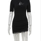 Lace Turtleneck Cut Out Sexy Mini Dress Women Gown Black Hollow Out Short Sleeve Skinny Club Party Dresses Female