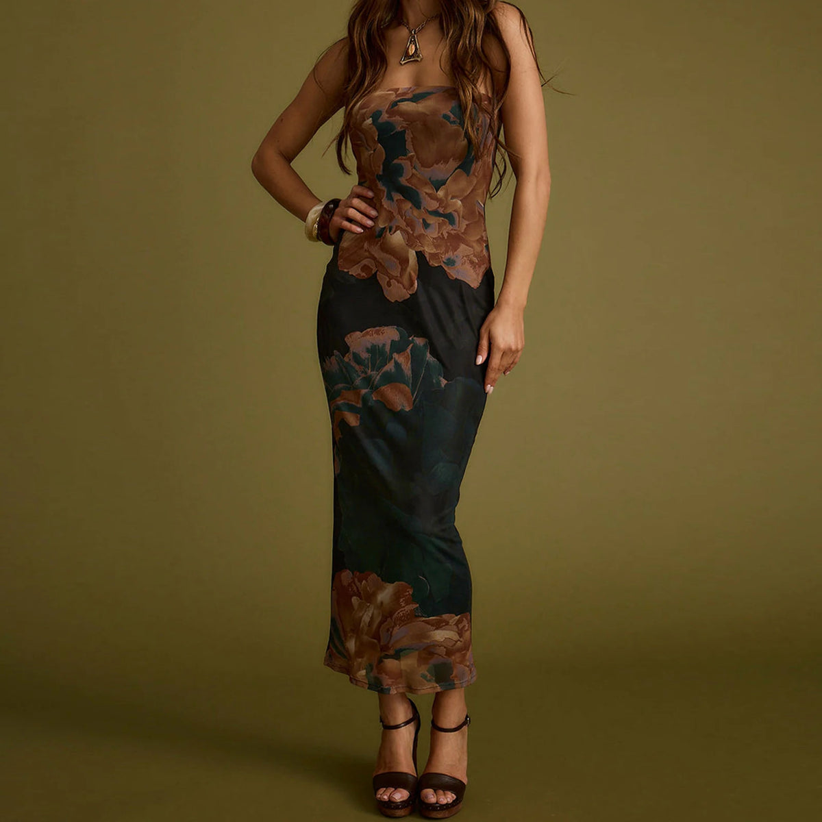 Women Y2K Floral Tube Long Dress Backless Strapless Bodycon Maxi Dresses Summer Holiday Bandeau Dress Beachwear