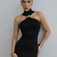 Turtleneck Off-shoulder Sexy Maxi Dress Women Gown Summer New Ring Metal Sleeveless Backless Skinny Knit Long Dress