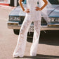 Lace Bell Bottom Pants for Women Sexy See Through Flare Leggings Hollow Out Mesh Sheer Cover Up Trousers