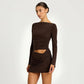 Long Sleeve Mini Dress with Asymmetrical Waist Cut-out Ruched Bodycon Dresses for Woman Fall 2026