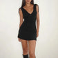 Women V Neck Tie Shoulder Sleeveless Mini Dress Ruched Bodycon Low Back Slim Fit Flared Hem Dress Club Party Dress