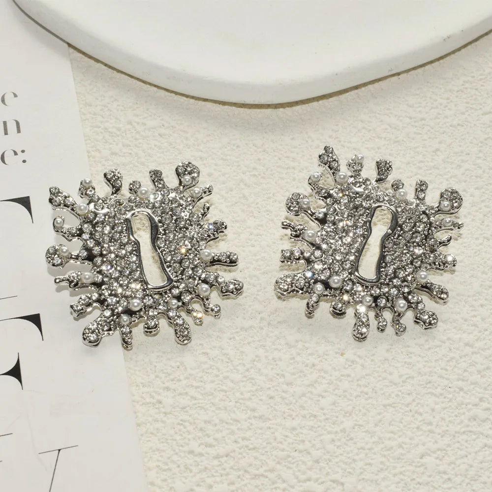 Gorgeous Shiny Rhinestone Gems Geometric Dangle Earrings for Women Jewelry Fashion Brand Ladys' Statement Earrings Accessories