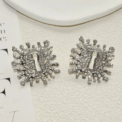 Gorgeous Shiny Rhinestone Gems Geometric Dangle Earrings for Women Jewelry Fashion Brand Ladys' Statement Earrings Accessories