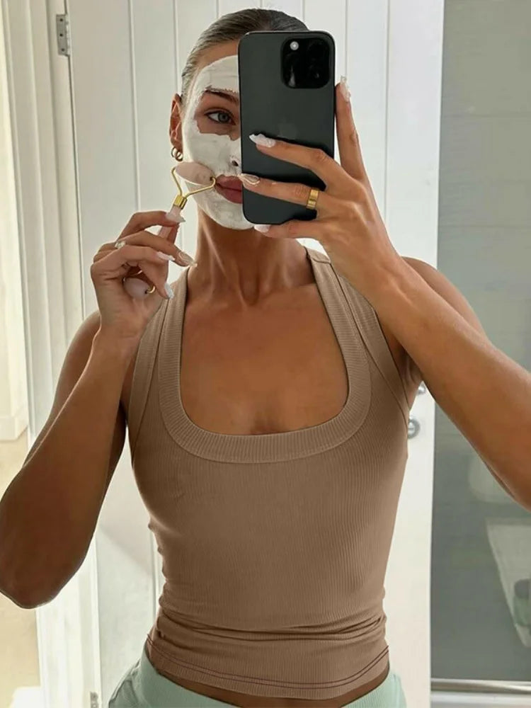 Racerback Tank Top Tight Fitted Solid Color Ribbed Sleeveless Crop Tops Fashion Summer Clothes for Woman 2025