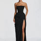 Chiffon Off-shoulder Strapless Sexy Maxi Dress Women Elegant Sleeveless Backless High Split Ruched Club Party Dress