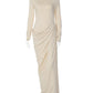 Turtleneck Long Sleeve Sexy Maxi Dress Women Autumn Winter Elegant Backless Button Ruched Bodycon Club Party Long Dress