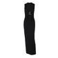 Hardwear Detail Hollow Deep V Sleeveless Long Dresses for Women Sexy Black Party Dress