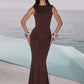 Backless Draped Ruched Sexy Maxi Dress Women Gown Elegant O Neck Sleeveless High Waist Skinny Club Party Long Dresses