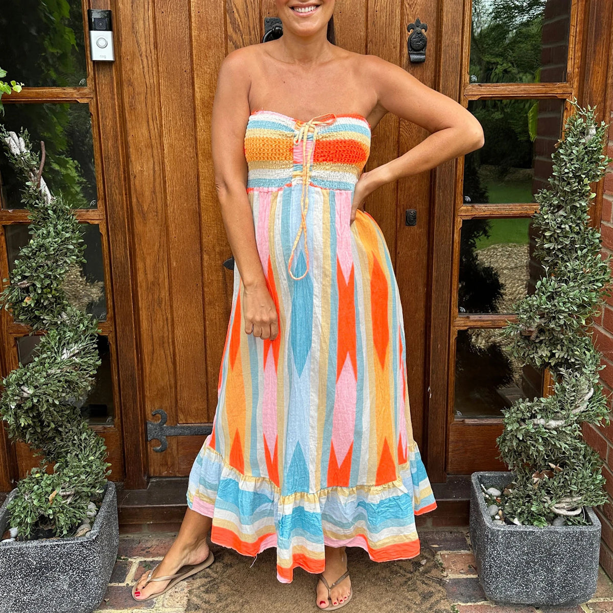 Women's Strapless Long Dress Y2K Vintage Bohemian Sleeveless Drawstring Loose Tube Dress Summer Beach Sun Dress