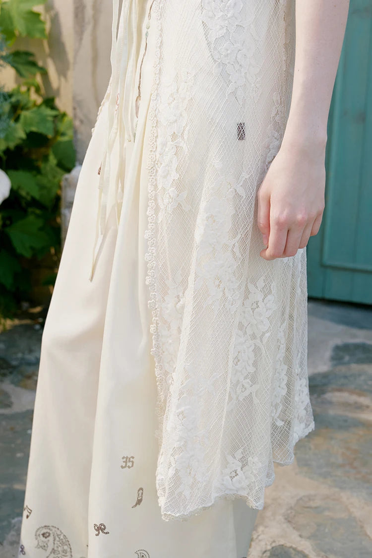 Women's Sheer Floral Lace Long Vest, V Neck Front Tie Sleeveless Long Outerwear, Scalloped Hem Layering