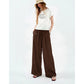 Women's High Waist Drawstring Satin Wide Leg Pants, Casual Loose Fit Solid Color Trousers, Elegant Silky Summer Bottoms