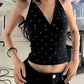 Polka Dot Print Tank Tops Women V-Neck Halter Lace-Up Backless Sleeveless Skinny Sexy Daily Street Summer Basic Vest
