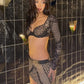 Jacquard t-Shirt Women Full Sleeve Low-Neck Skinny Sexy Midnight High Street Music Festival Hottie Party Clubwear