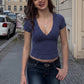 Retro Polka Dot V Neck Crossover Top Short Sleeve Tshirt Woman Clothes Summer 2026