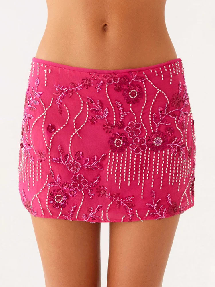 Sequins Sexy Mini Skirt Women Fashion Sparkle Low Waist Hot Skirts Female Elegant Beach Club Party Skirt Ladies Bottom