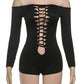 Hollow Knot Playsuit Women Slash Neck Summer Sexy Exposed Coquette Skinny Hottie Midnight Club Party Stretch Romper
