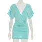 Deep V Neck Short Sleeve Mini Dresses Blue Casual Summer Dress for Woman Clothes 2026