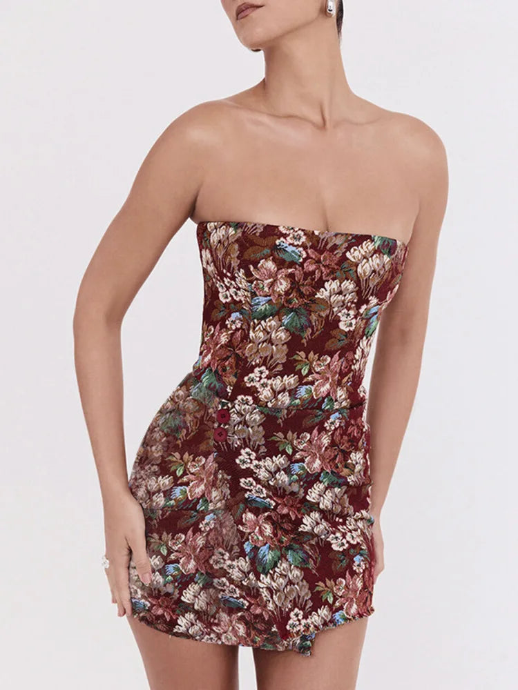 Off-shoulder Backless Print Mini Dress For Women Robe Fashion Strapless Sleeveless Bodycon Club Party Printed Dress