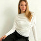 Elegant Draping Mesh Long Sleeve Tops for Woman Clothing Casual Solid Color Fitted T Shirts Fall 2026