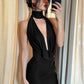 Sexy Deep V Backless Split Maxi Dress Elegant European Style Clothes Women’ Evening Dresses Black