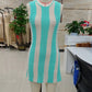 Women Y2K Sleeveless Knit Mini Dress Contrast Striped Hollow Out Ribbed Bodycon Crew Neck Casual Summer Streetwear