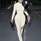 Sexy Fall Jumpsuits Women Diy Shirring o-Neck Full Sleeve Midnight Party Club Stretch Activity Fitness Slim Overalls