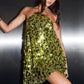 Women's Halter Mini Dress Summer Sparkly Sequins Sleeveless Backless Hip Package Dress for Party Club Night Wear