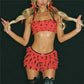 Carnival Polka Dot Mesh 2 Piece Set Women Ruffle Spaghetti Strap Cross Back Tiered Mini Shorts Party Costume