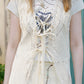 Women's Sheer Floral Lace Long Vest, V Neck Front Tie Sleeveless Long Outerwear, Scalloped Hem Layering
