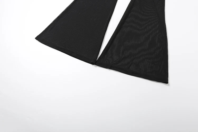 Peach Buttock Jumpsuits Women Patchwork Mesh Deep v-Neck Folds Flared Pant Leg Fit Sexy Fashion Midnight Classic Outfits