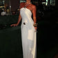 Halter Off-shoulder Backless Sexy Maxi Dress Women Elegant Metal Decoration Draped Ruched Bodycon Club Party Dress