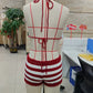 Women's 2PCS Knit Bathing Suits Sleeveless Halter Neck Striped Bra with Drawstring Thong Sets Summer Holiday Beacwear