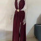 Hollow Out Deep V Neck Sexy Maxi Dress Women Gown Metal Buckle Sleeveless Backless Thigh High Split Club Party Dresses
