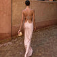 Satin Backless Maxi Dresses Woman Wedding Party Attire Elegant Sexy Birthday Dress for Photoshoot