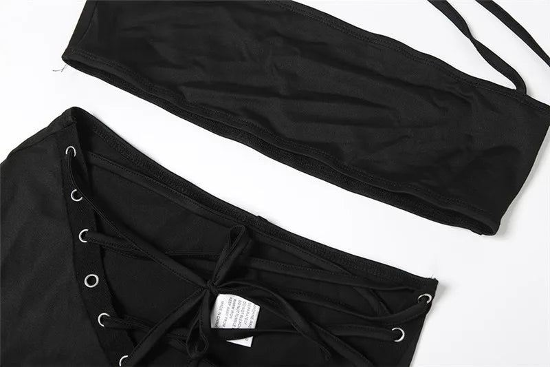 Hollow Bandage 2 Pieces Set for Woman Sexy Clubwear Rave Outfits Festival Halter Top and Leggings Pants Suits