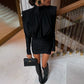Turtleneck Long Sleeve Mini Dress with Shoulder Pads Winter Fashion Sexy Black Dresses for Woman
