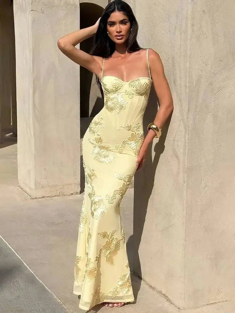 Spaghetti Strap Print Sexy Maxi Dress Women Fashion Off-shoulder Sleeveless Backless Bodycon Club Party Long Dresses