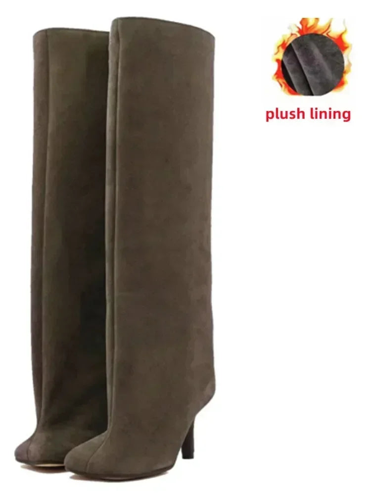 Autumn and Winter New 6cm Slim High Heels Knee High Women's Boots Round Toe Fashionable Women's Long Boots Knight Boots