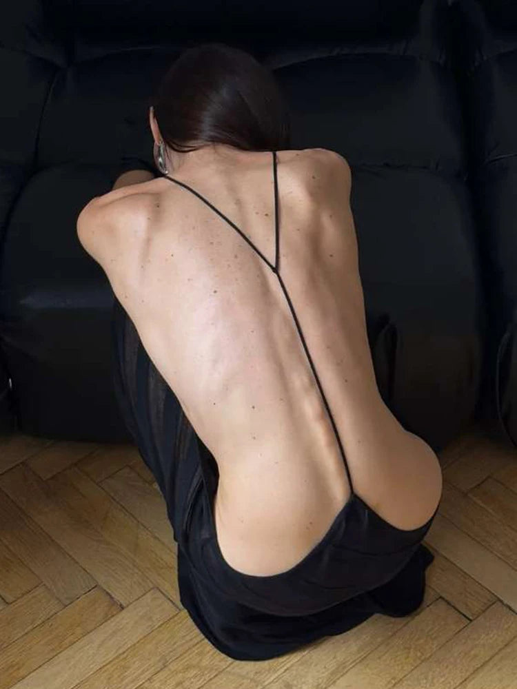 See Through Dress Women Summer Sexy Backless Sleeveless Side Slit Diagonal Stripes Lace Midnight Club Party Vestidos